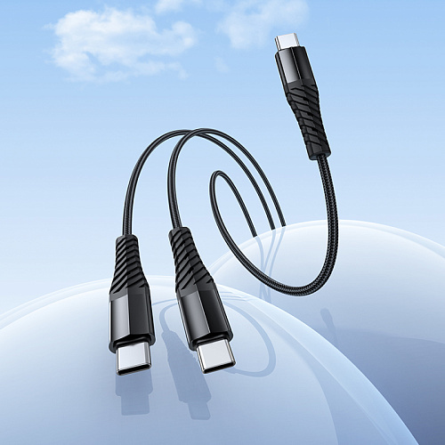 Кабель с 1 Type-C на 2 Type-C, X123, HOCO, 5V 3A, цвет черный