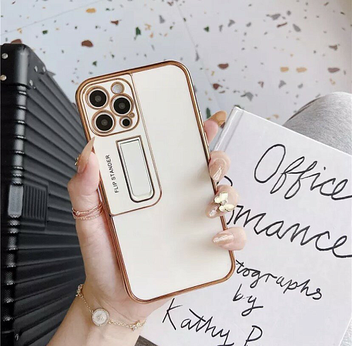 Чехол силиконовый для iPhone 13 Pro (6.1), глянцевый с подставкой, X-CASE, белый