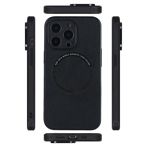 Чехол силиконовый для iPhone 14 Pro Max (6.7), Магнитный (MagSafe), экокожа, DU DU, черный Чехол силиконовый для iPhone 14 Pro Max (6.7), Магнитный (MagSafe), экокожа, DU DU, черный