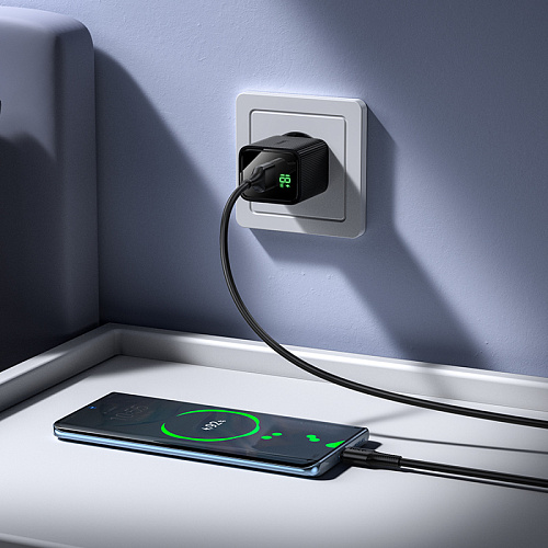 Сетевое зарядное устройство, 1 USB 3.0 QC (CS81A), HOCO, Type-C, с дисплеем, черный