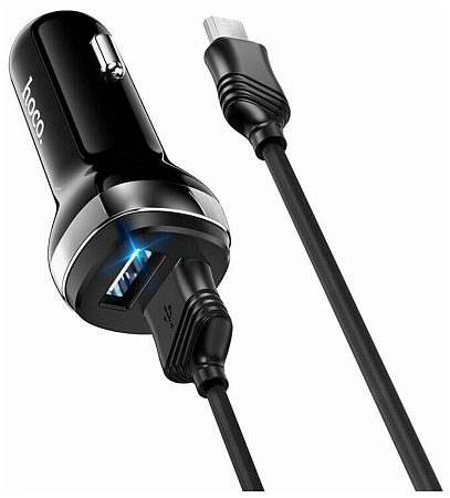 Автомобильное зарядное устройство, 2 USB 2.4A (Z40), usb cable Type-C, HOCO, черный