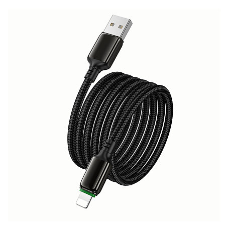 USB дата кабель Lightning, HOCO, X127, 1 метр, ток до 2.4A, оплетка, цвет черный