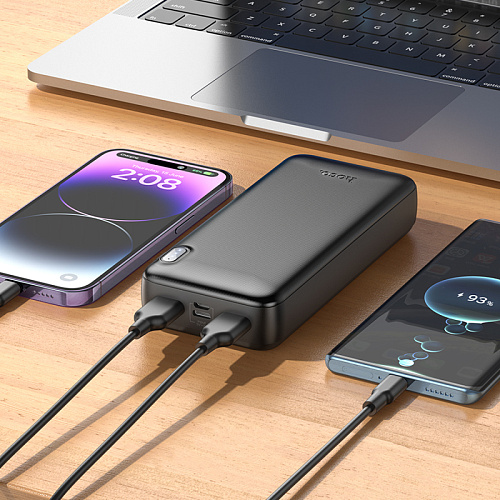 Универсальный Доп. Аккумулятор 20000mAh, J128A, HOCO, выход: 2 USB (5V/2A), черный