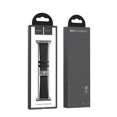 Ремешок на руку для Apple Watch 44/45/46/49 мм, HOCO, WA17, коровья кожа, черный