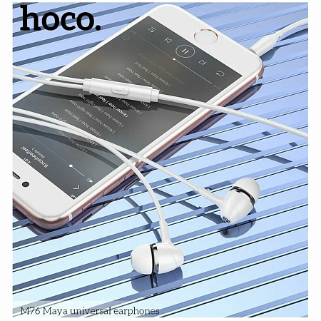 Проводные наушники M76 Maya universal earphones, HOCO, вакуумные с микрофоном, белые
