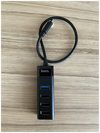 USB Хаб (HB25) c 1 Type-C на 1 USB 3.0 + 3 USB 2.0, HOCO, черный