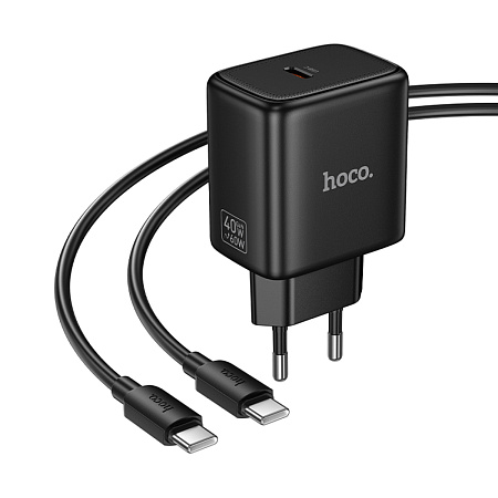Сетевое зарядное устройство, 1 PD 40W (N83), HOCO, Type-C to Type-C, цвет черный