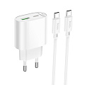 Сетевое зарядное устройство, 1 PD 20W + 1 USB 3.0 QC (C109A), HOCO, Type-C to Type-C, белый