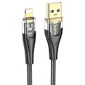 USB дата кабель Lightning, HOCO, U121, 1.2м, прозрачный черный