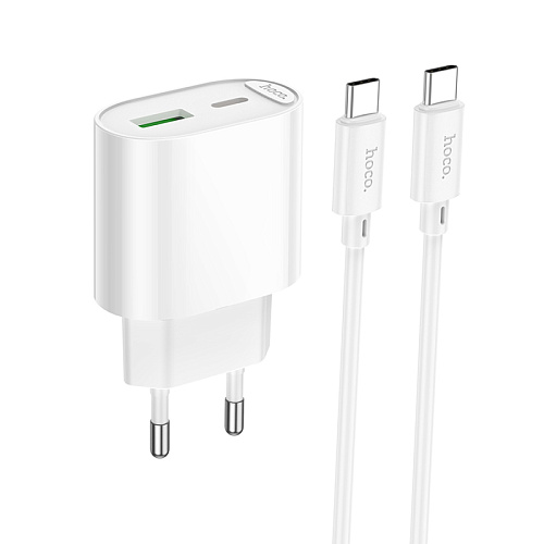 Сетевое зарядное устройство, 1 PD 20W + 1 USB 3.0 QC (C109A), HOCO, Type-C to Type-C, белый