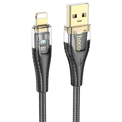 USB дата кабель Lightning, HOCO, U121, 1.2м, прозрачный черный