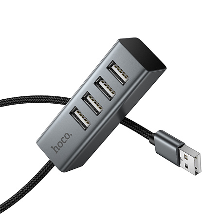 USB Хаб (HB1A) c 1 USB на 4 USB, HOCO, скорость передачи: до 480 Мбит/с, серый