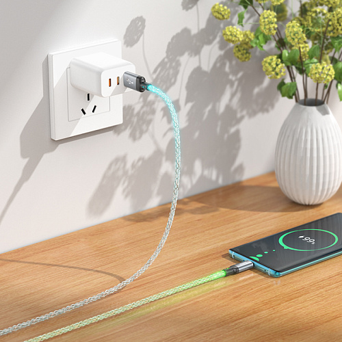 USB Кабель Type-C, HOCO, U112, 1м, светящийся, серый
