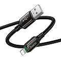 USB дата кабель Lightning, HOCO, X127, 1 метр, ток до 2.4A, оплетка, цвет черный