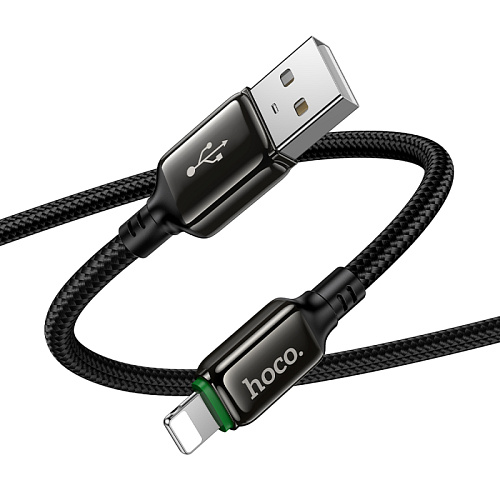 USB дата кабель Lightning, HOCO, X127, 1 метр, ток до 2.4A, оплетка, цвет черный