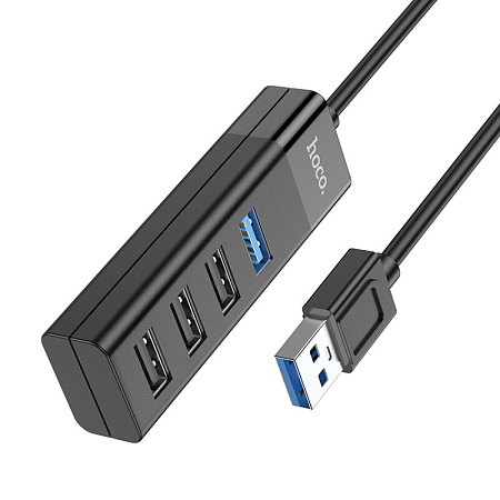 USB Хаб (HB25) c 1 USB на 1 USB 3.0 + 3 USB 2.0, HOCO, черный