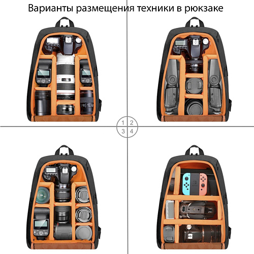 Рюкзак водонепроницаемый для фотоаппарата, камеры и др., 5011, PULUZ, черный