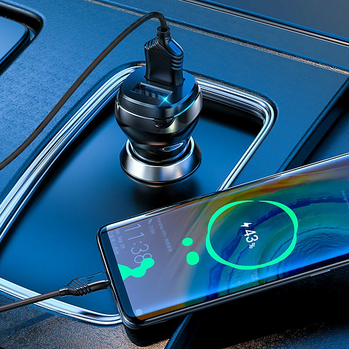 Автомобильное зарядное устройство, 2 USB 2.4A (Z40), usb cable micro, HOCO, черный