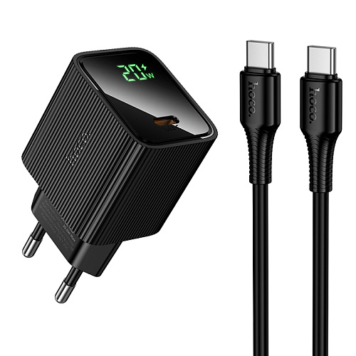 Сетевое зарядное устройство, 1 PD 20W  (CS82A), HOCO, Type-C to Type-C, с дисплеем, черный