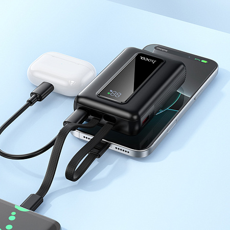 Универсальный Доп. Аккумулятор 10000mAh, J162, HOCO, выход: 1 USB (22.5) 1 PD (20W) кабель: Type-C, Lightning, черный