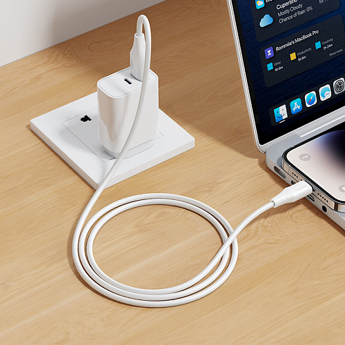 USB дата кабель Lightning, HOCO, X124, 1 метр, ток до 2.4A, цвет белый