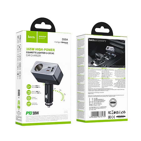 Разветвитель прикуривателя на 1 USB 15W + 2 PD 30W + 1 прикуриватель, Z59A, HOCO, черный