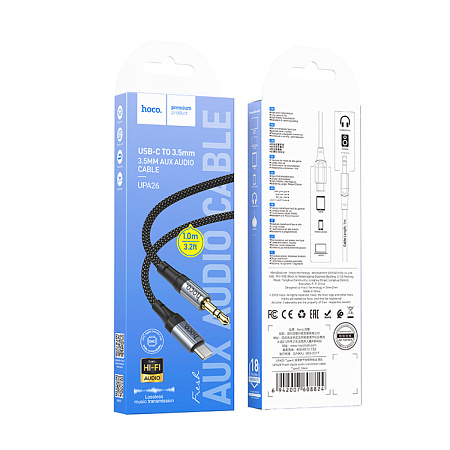 AUX Audio кабель 3,5 мм на Type-C, UPA26, HOCO, черный