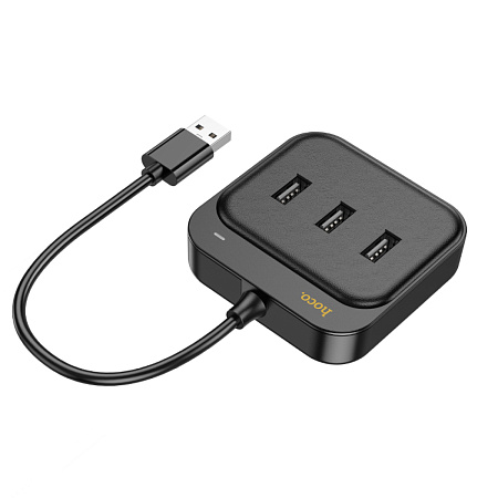 USB Хаб (HB35) с 1 USB на 3 USB 2.0+RJ45, HOCO, L=1.2M, черный