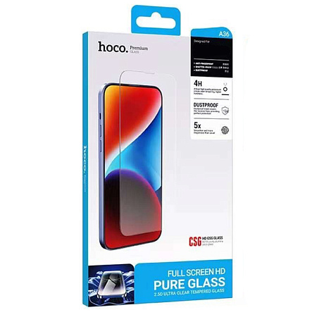 Защитное стекло для iPhone 15 Pro, A36, HOCO, 3D full screen HD tempered glass, черное
