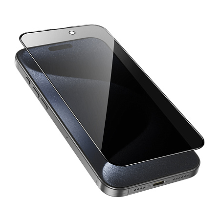 Защитное стекло для iPhone 16 Pro, G15, HOCO, Guardian shield series full-screen anti-spy tempered glass, черное