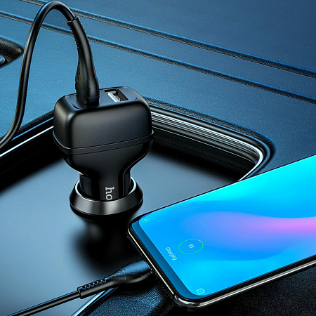 Автомобильное зарядное устройство, 2 USB 2.4A (Z36), usb cable micro, HOCO, черный