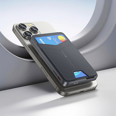 Универсальный Доп. Аккумулятор 5000mAh, Q46, HOCO, 1 PD 20W, беспроводная зарядка, карман для карты, с подставкой, серый