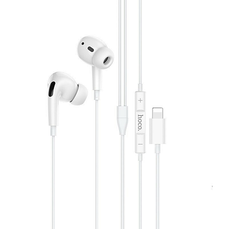 Проводные наушники M1 Pro, Lightning, HOCO, вакуумные с микрофоном, белые
