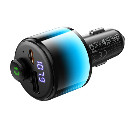 Bluetooth FM модулятор, E166 Path, HOCO, 1 USB QC3.0 (12Вт) или 5V/0.5A (для USB накопителя) +1 PD (30Вт) , черный