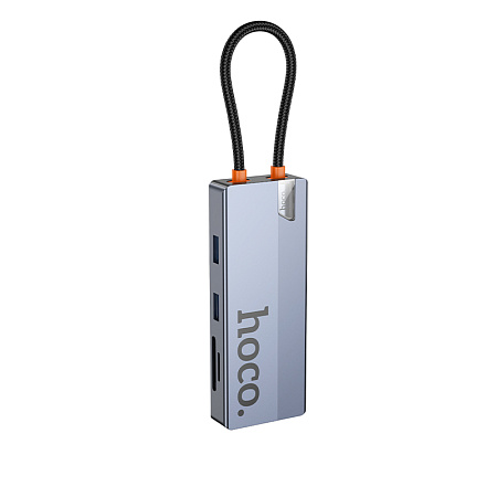 USB Хаб (HB52) с 1 Type-C на HDTV+RJ45+SD/TF+PD+Type-C 3.0+2 USB 3.0, HOCO, серый