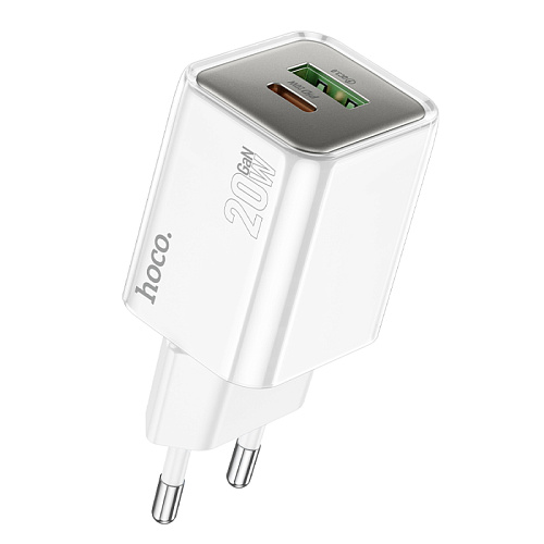 Сетевое зарядное устройство, 1 USB 3.0 QC+1 PD 20W (N46), HOCO, белый