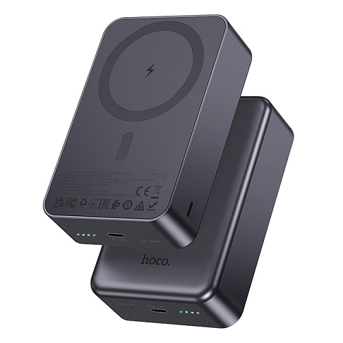 Универсальный Доп. Аккумулятор 20000mAh, J160B, HOCO, 1 PD 20W, беспроводная зарядка (MagSafe), серый