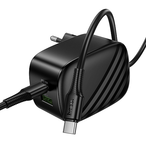 Сетевое зарядное устройство, 1 PD 20W + 1 USB 3.0 QC (CS101A), HOCO, Type-C to Type-C, складное, черный