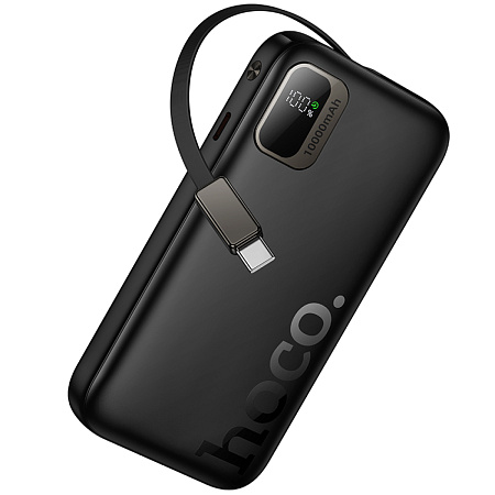 Универсальный Доп. Аккумулятор 10000mAh, Q51, HOCO, выход 1 PD (20W), кабель-рулетка Type-C, черный
