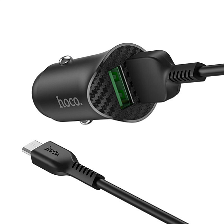 Автомобильное зарядное устройство, 2 USB 3.0 QC (Z39), 18W, HOCO, кабель Micro, черный