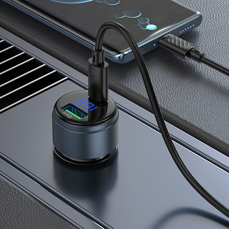 Автомобильное зарядное устройство, 1 USB QC3.0 18W, 1 PD 45W (Z57B), HOCO, с дисплеем, серый
