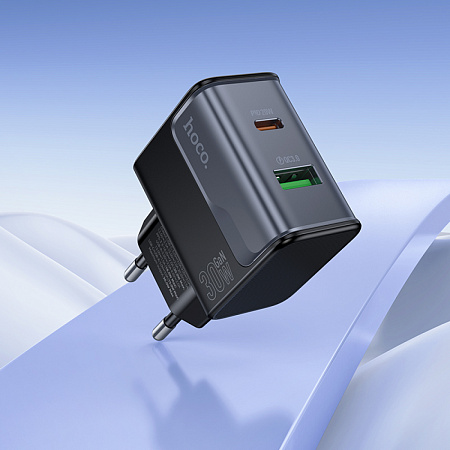 Сетевое зарядное устройство, 1 PD 30W + 1 USB 3.0 QC (CS73A), HOCO, черный