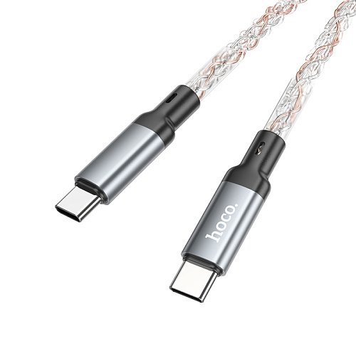 Кабель Type-C на Type-C, HOCO, U112, 60W, 1м, светящийся, серый