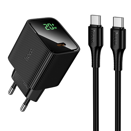Сетевое зарядное устройство, 1 PD 20W  (CS82A), HOCO, Type-C to Type-C, с дисплеем, черный
