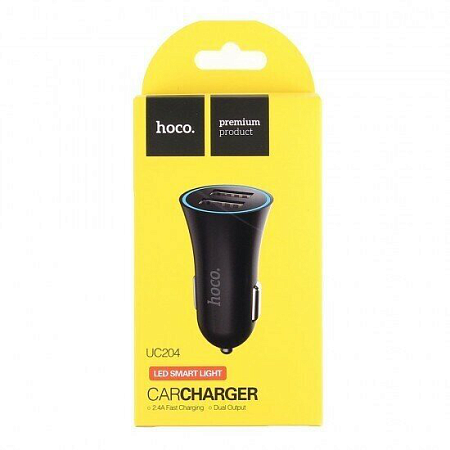 Автомобильное зарядное устройство, 2 USB 2.4A (UC204), HOCO, черный