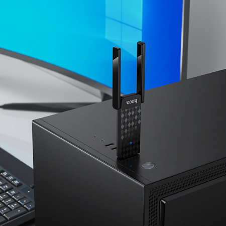 Адаптер WiFi6 USB, HI34, HOCO, 2 антенны, вес: 40g, цвет черный