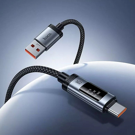 USB Кабель Type-C, HOCO, U148, 1.2м, 100W с дисплеем, черный