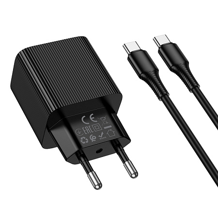 Сетевое зарядное устройство, 1 PD 30W + 1 USB 3.0 QC (CS84A), HOCO, Type-C to Type-C, с дисплеем, черный
