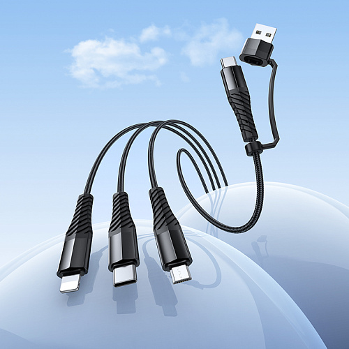Кабель с USB/Type-C на Lightning+Micro+Type-C, X123, HOCO, черный