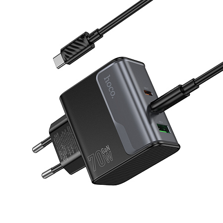 Сетевое зарядное устройство, 2 PD 70W + 1 USB 3.0 QC (CS75A), HOCO, Type-C to Type-C, черный